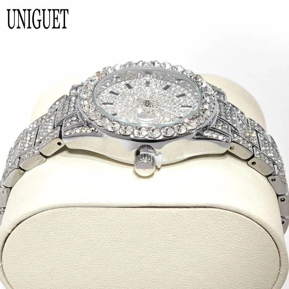 2025 Hot Fashion Gold Watches Women Luxury Stainless Steel Elegant Iced Diamond Jewelry Quartz Wristwatch Ladies Dropshipping - M & M Global