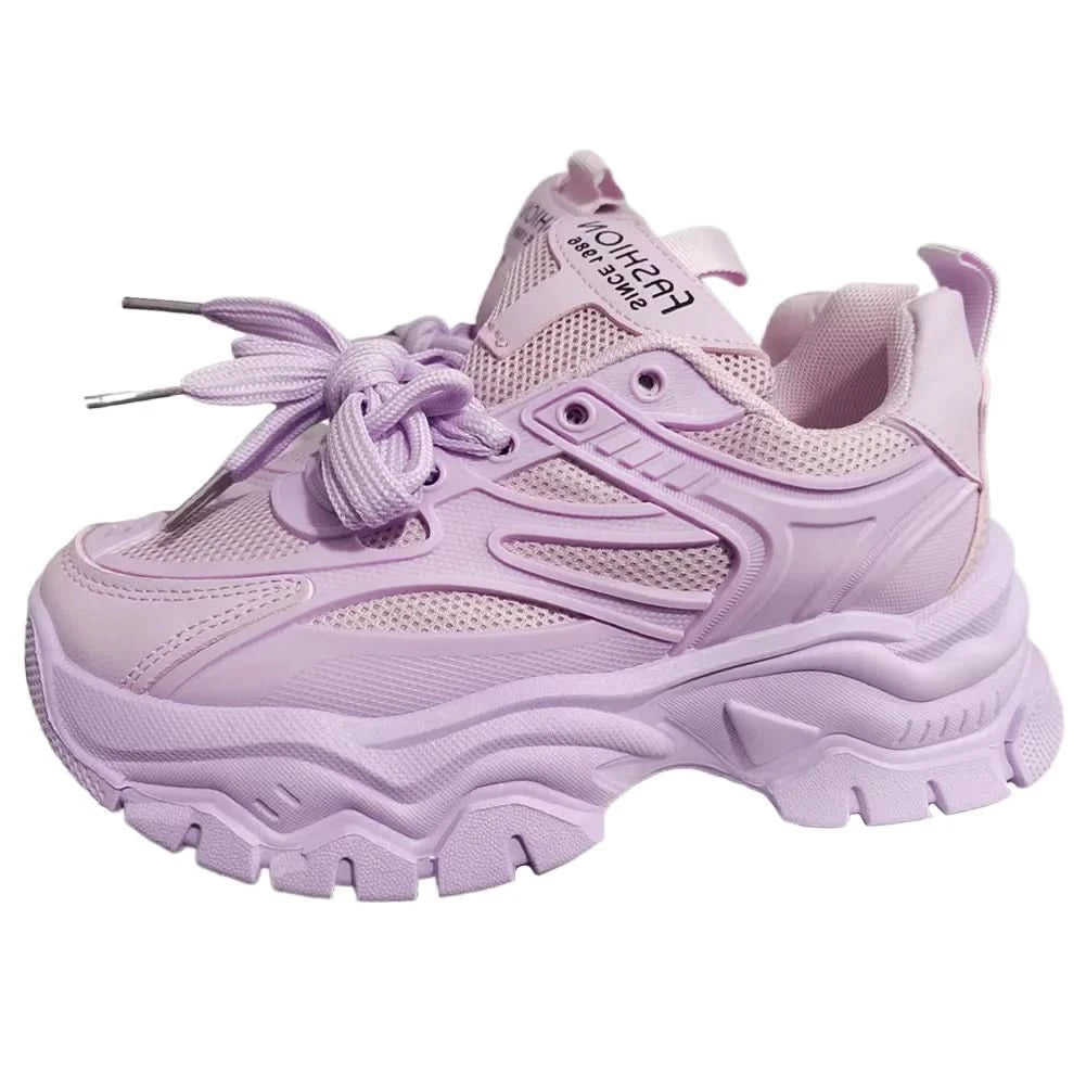 Chunky Fashion Sneakers Comfortable Casual Dad Shoes Lace-Up Walking Shoes Breathable Mesh for Women - M & M Global