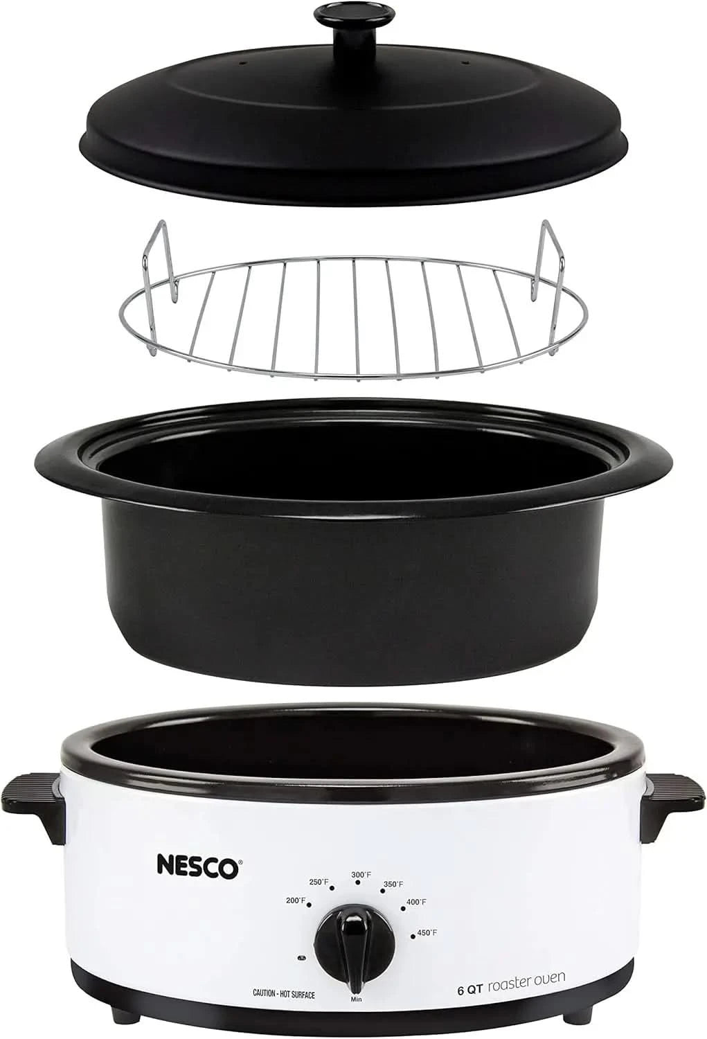 4816-14 Porcelain Roaster Oven, 6 quart, White - M & M Global
