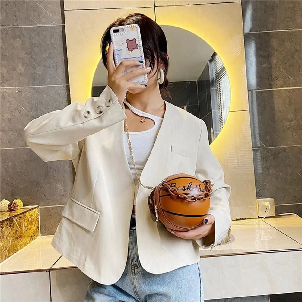 Fashion Chic Women Ball Handbag Round Basketball Football Shape Party Dress Faux Leather Crossbody Girls Coin Purse Shoulder Bag - M & M Global