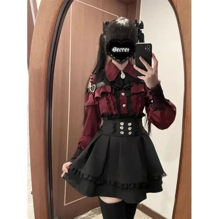 Sweet Heart Dull Black Women's 3-Piece Set Trendy Off-The-Shoulder High-Waisted Half Skirt 2-Piece Suit Fashionable - M & M Global
