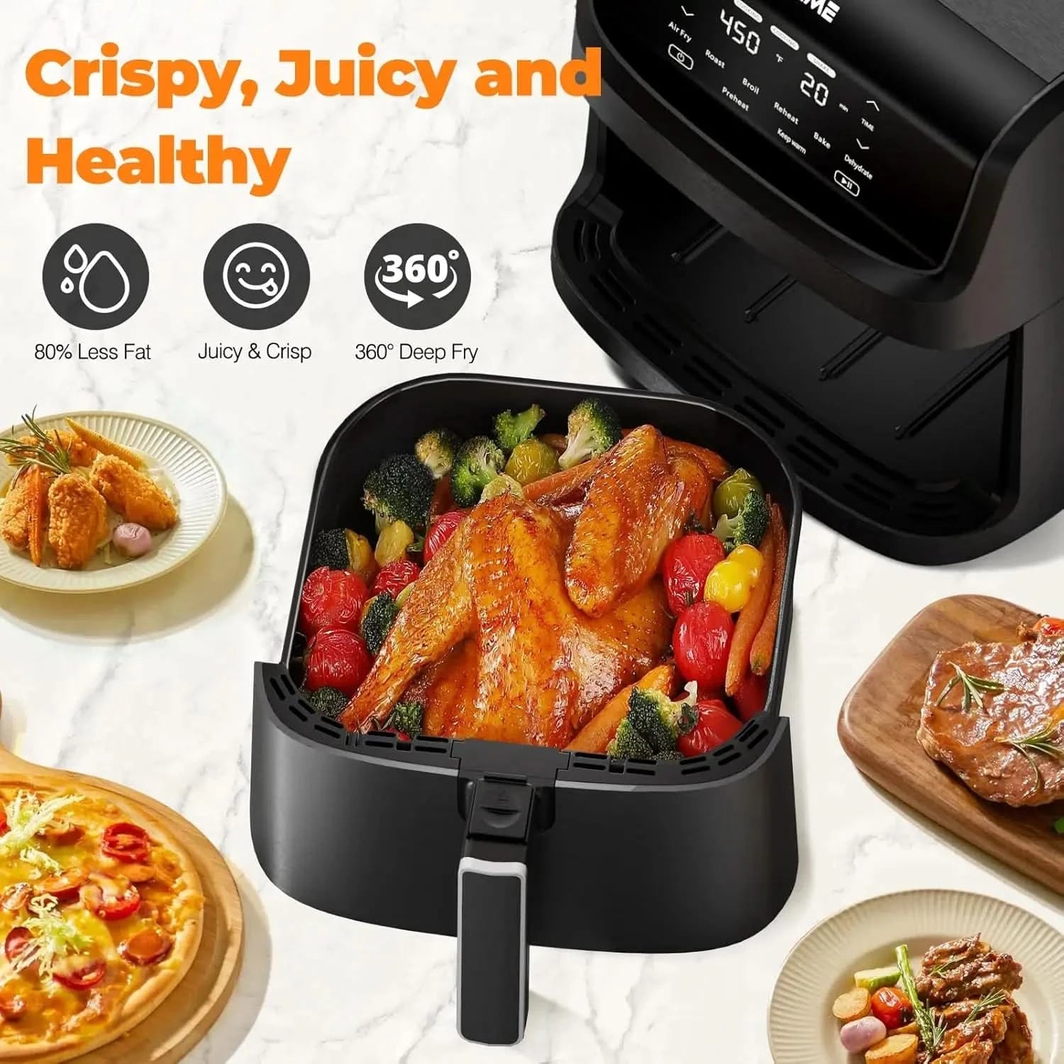 Air Fryer 7.2 QT 1700W Oilless Oven Healthy Cooker Air Fryers Large Capacity with 12 Presets, Visible Cooking Window, LCD Touch - M & M Global