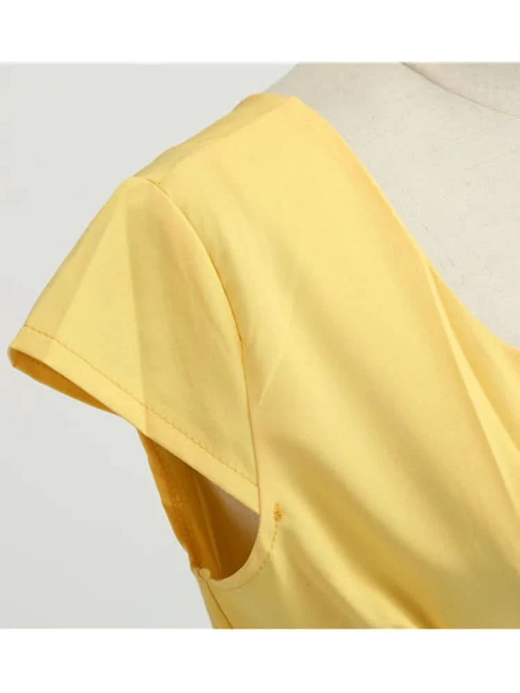 Pink Summer Dress Women V Neck Vintage Robe Elegant Retro pin up Party Office Midi Dresses - M & M Global