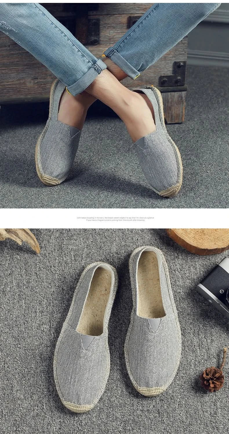 Women Sewing Flax Shoes Slip on Loafers Casual Shoes Man Espadrilles Hemp Canvas Flat Shoes Plus Size Fisherman Driving Footwear - M & M Global