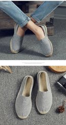 Women Sewing Flax Shoes Slip on Loafers Casual Shoes Man Espadrilles Hemp Canvas Flat Shoes Plus Size Fisherman Driving Footwear - M & M Global