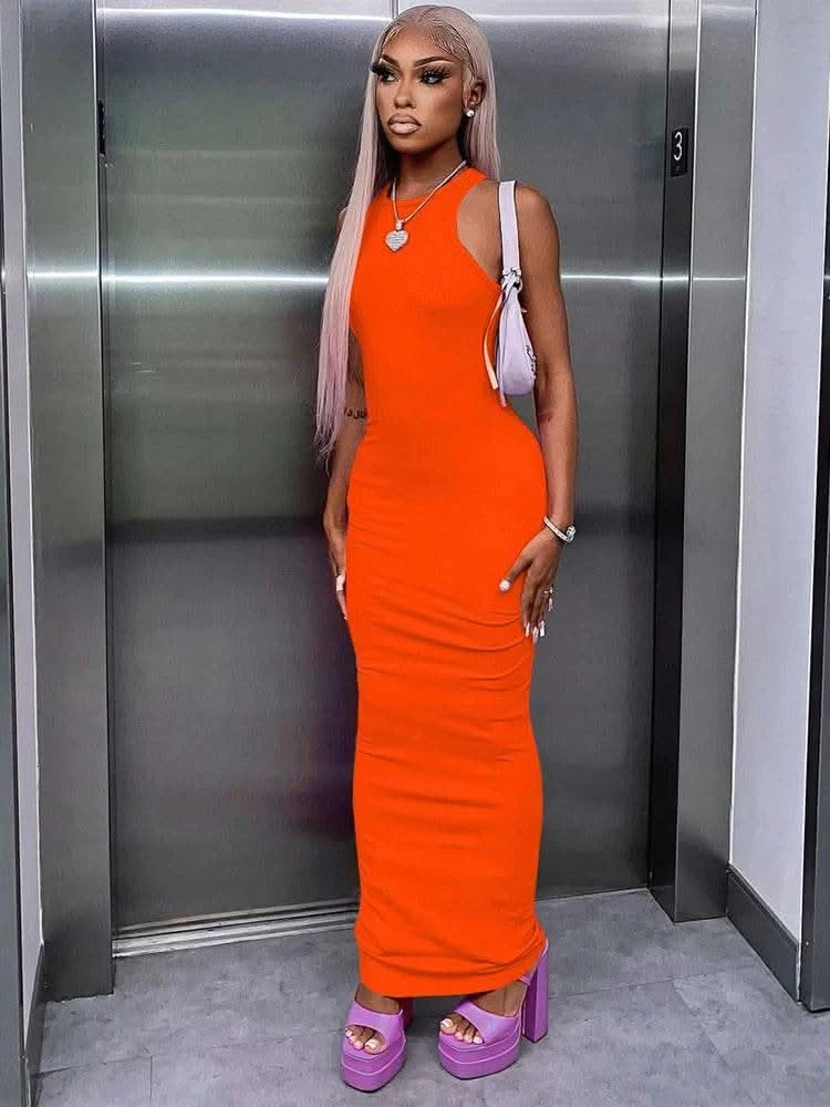 Dulzura Women Fashion 2024 Autumn Sleeveless Club Streetwear Bodycon Pink Pencil Long Dress Wholesale Items For Business - M & M Global