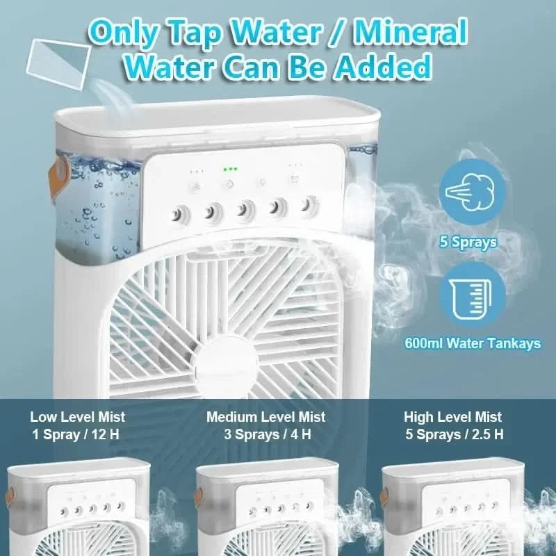 New 3 In 1 Fan AIr Conditioner Household Small Air Cooler LED Night Light Portable Humidifier Air Adjustment Fan Office Home Fan - M & M Global