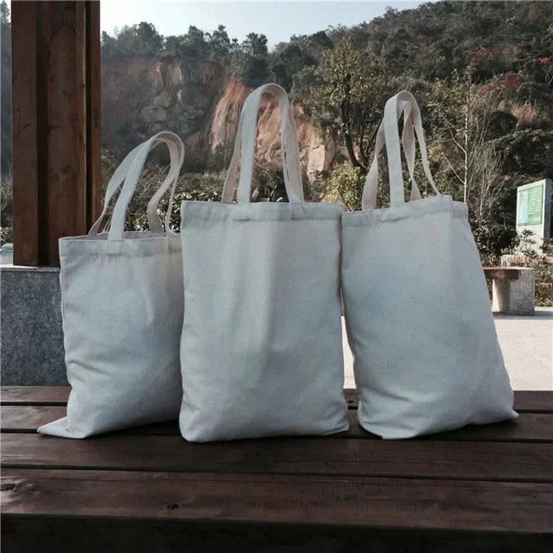 5 Pieces Set Blank Canvas Shopping Bags Reusable Foldable Casual Daily Shoulder Tote Handbag For Personalized Logo & Name Custom - M & M Global