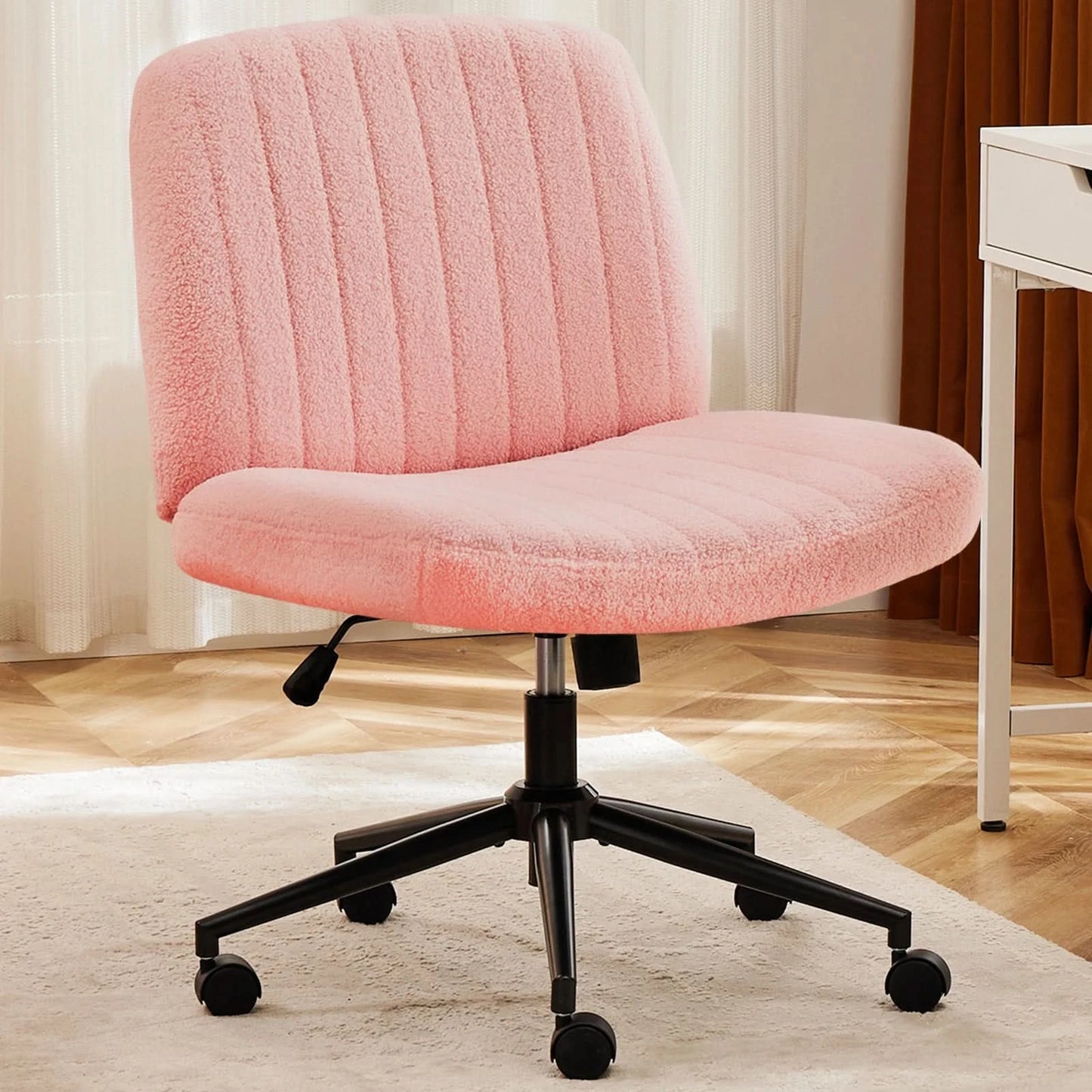 JHK Armless Cross Office Chairs with Wheels PU Leather Swivel Living Room Desk Chair Height Adjustable Support Seat Furniture