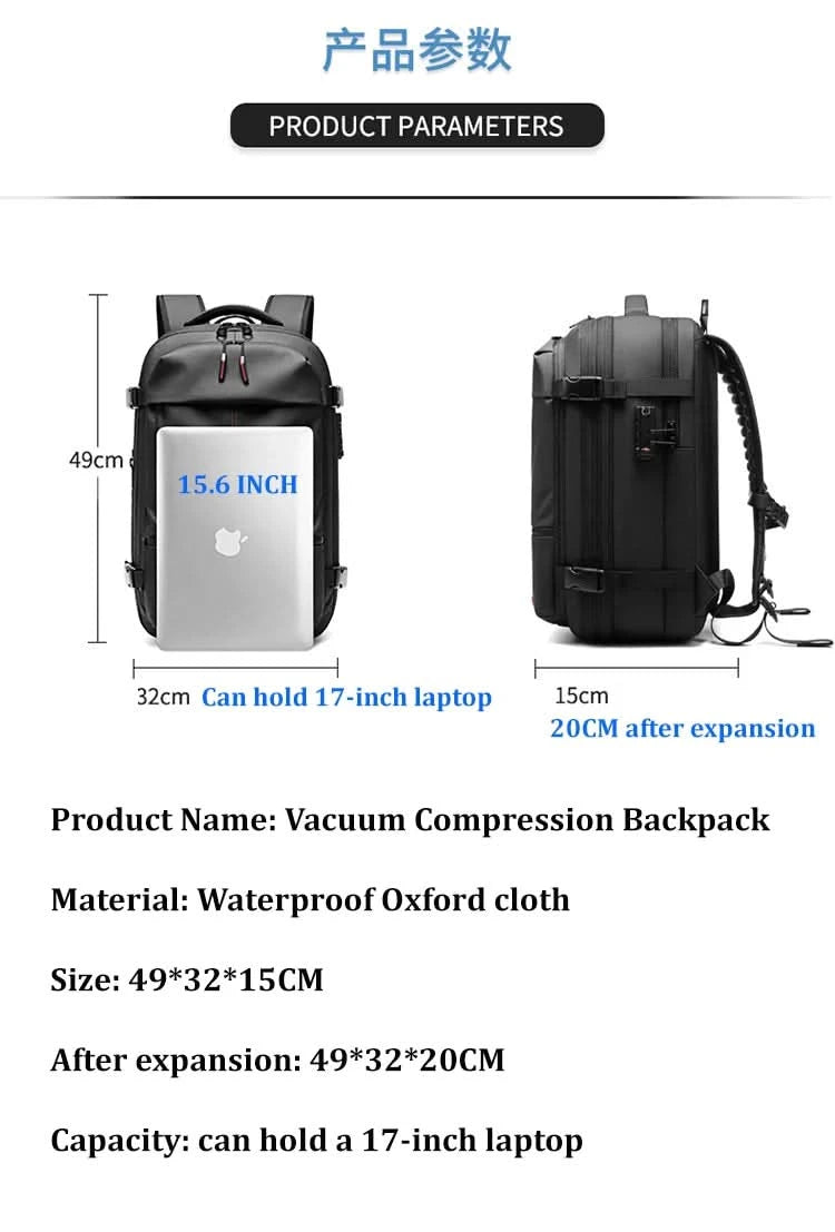 Travel Men 17 inch Laptop Backpack vacuum compression Backpack Business Large Capacity school Backpack expand outdoor backpack - M & M Global