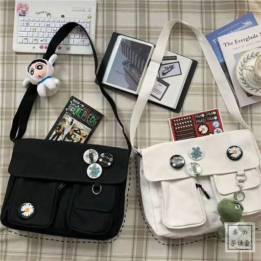 Japanese Harajuku Cute Retro Girl Messenger Shoulder Bag Canvas Student School Female Anime double messenger bag - M & M Global