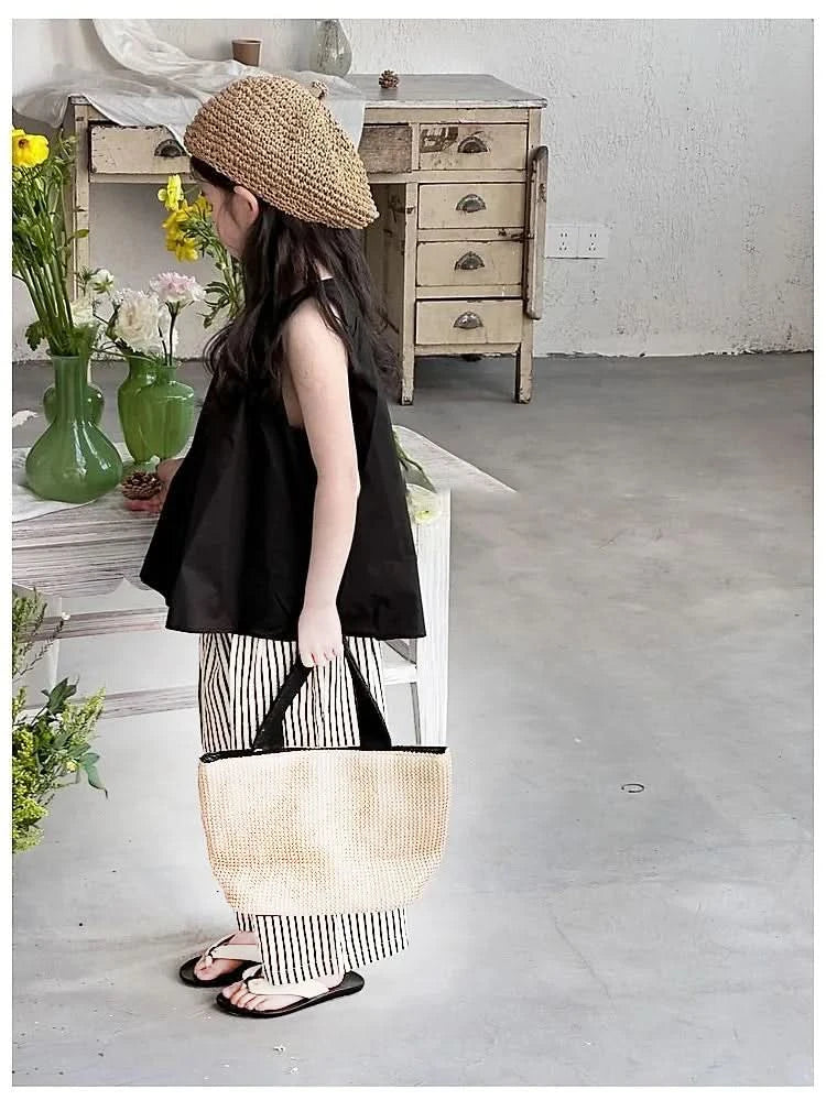 2PCS/set Vest+Striped Wide Leg Pants Summer Daily Simple Sleeveless Children's Clothing For 1 to 8 Years Old - M & M Global