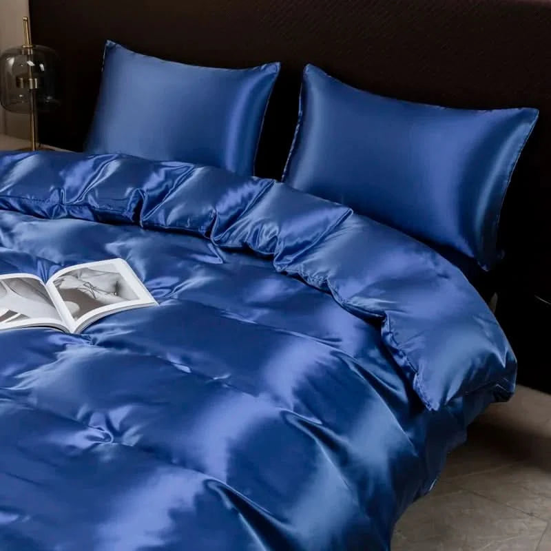 Solid Color Satin Duvet Cover Set,Quilt Cover and Pillowcases,Luxurious Bedding Ensemble with Rich Sheen,Easy Care,Wrinkle-Free - M & M Global