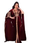 Ramadan Luxury Muslim Fashion Bat Sleeve Moroccan Turkiye Dubai Dress Middle East Arab Dress Sequins Golden Velvet Long Dress - M & M Global