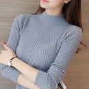 2025 Autumn Women Mock Neck Ruffles Sweater Long Sleeve Knitted Bottoming Solid Pullovers Stripe Women Casual Sweater Winter