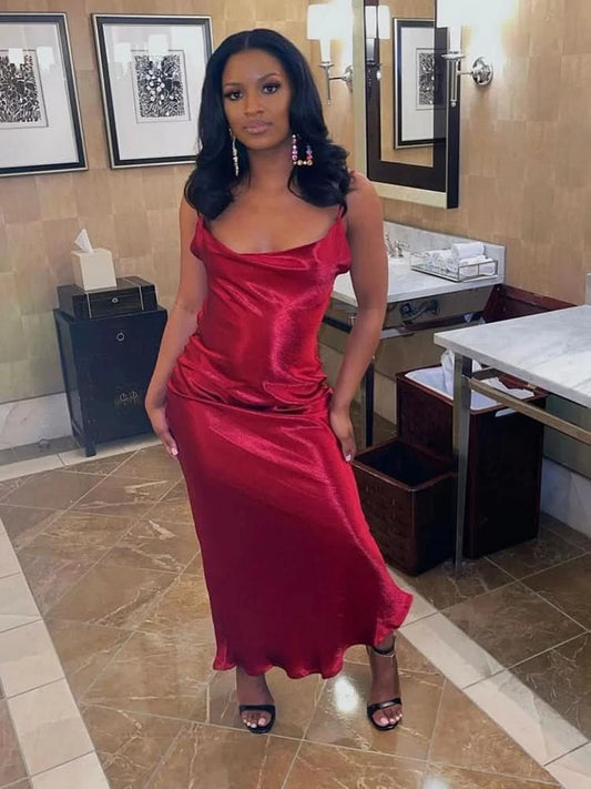 Sibybo Sexy Spaghetti Strap Backless Satin Dress Women Y2K Blue Lace Up Trumpet Long Dress Elegant Bodycon Party Dresses 2022 - M & M Global