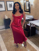 Sibybo Sexy Spaghetti Strap Backless Satin Dress Women Y2K Blue Lace Up Trumpet Long Dress Elegant Bodycon Party Dresses 2022 - M & M Global