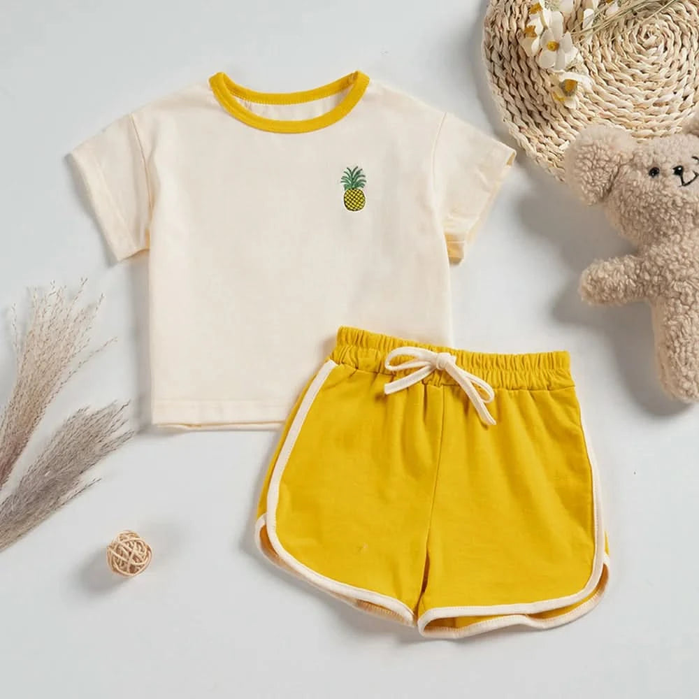 Summer 2pcs Children Clothes Sets Korea Moon Print Outfits Muslin Patchwork Casual Suits Kids Shorts T-shirt Boys Girls Outfits - M & M Global
