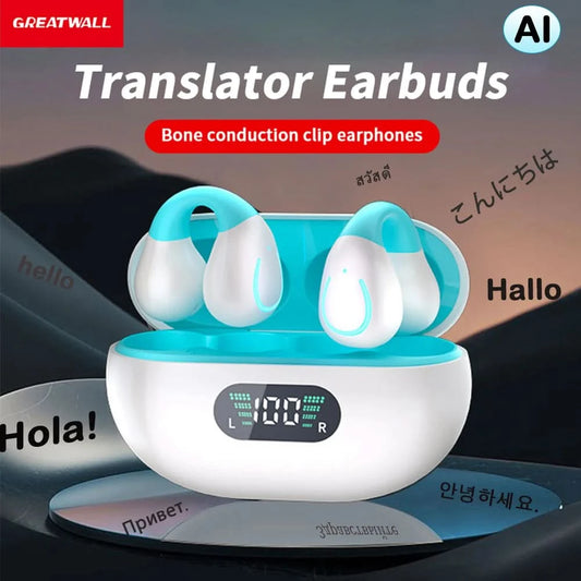GREATWALL New AI Translation Earphones, Ear Clip High Definition Stereo Sound Quality Sports Fitness Wireless Earphones
