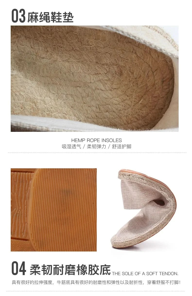 Women Sewing Flax Shoes Slip on Loafers Casual Shoes Man Espadrilles Hemp Canvas Flat Shoes Plus Size Fisherman Driving Footwear - M & M Global