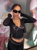 High Street Spice Girl Autumn Letter Print Fashion Hoodies Korean Self Cultivation Yoga Hip Hop Long Sleeve Zipper Cardigan Coat