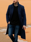 Winter Essential Trench! Men's Woolen Coat With Lined Early Autumn Classic Trench Style, Solid Jacket, Travel Ready!