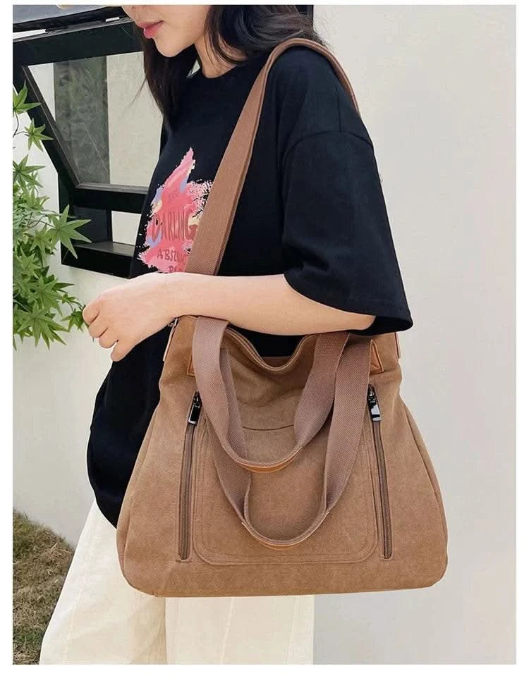 Cross-border large-capacity canvas women's bag, casual cross-body bag, Korean-style fashionable tote bag, simple handbag, new st - M & M Global