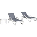 Patio Chaise Lounge Chair Set of 3 Outside Aluminum Plastic Stackable Tanning Chairs with Armrests and Side Table for Pool Sunb