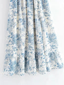 Summer Off-the-shoulder Short Sleeved Floral Split Long Chiffon Dress Swallows Print Fit and Flared Sweet  Ruffles Long Dress - M & M Global