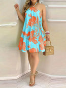 Plus Size Dresses For Woman 2023 Sexy Sleeveless Backless Short Mini Dress Loose Halter Neck Print Beach Sundress Floral Vestido - M & M Global