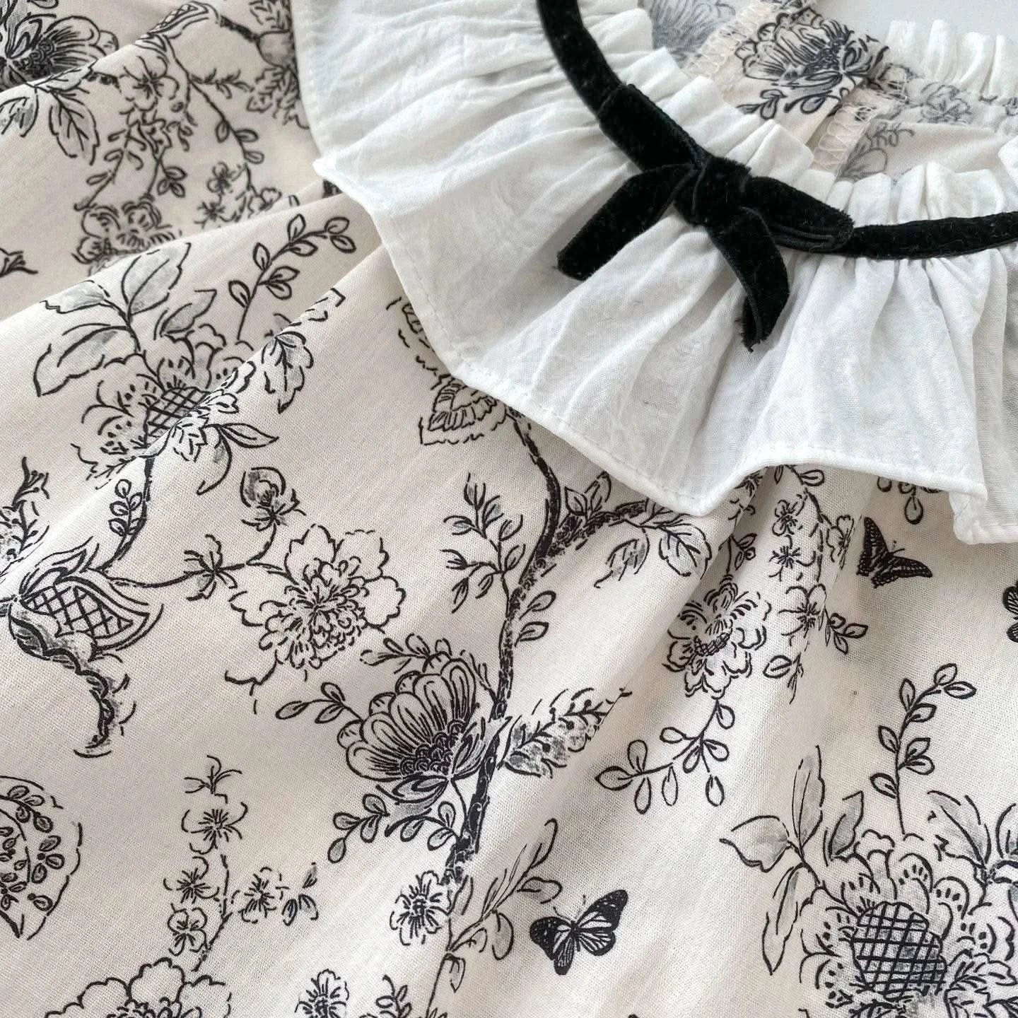 2PCS Summer Floral Baby Girl Suit New Autumn Fashion Lace Bow Baby Girls' Set Peter Pan Collar Shirt and Shorts Princess Outfits - M & M Global