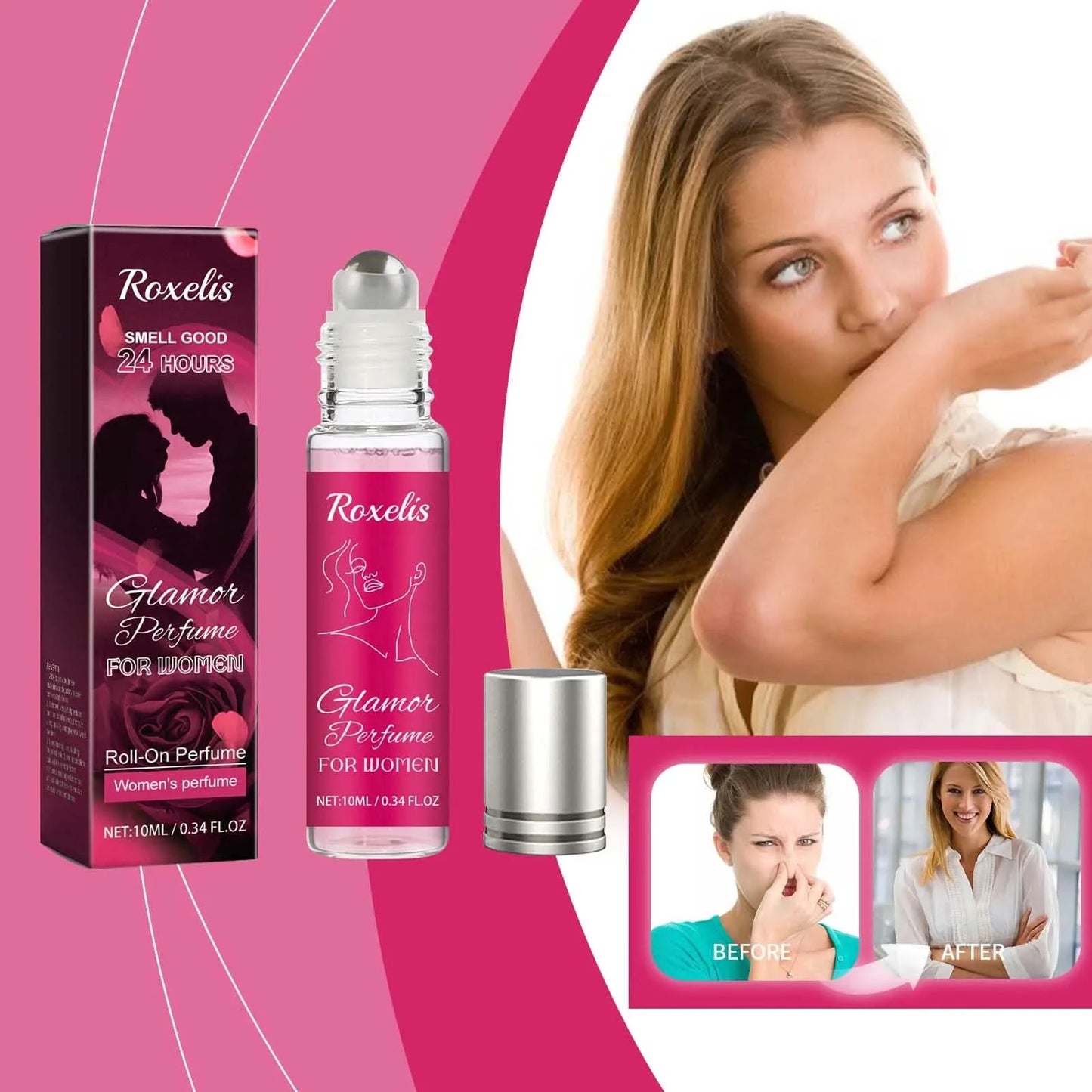 Roxelis Women Rose Essence Ball Bearing Perfume Elegant Fresh Dating Atmosphere Pheromone Perfume Long Lasting Fragrance 0.34 OZ - M & M Global