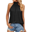 Women's Elegant Blouses Shirts Sleeveless Silk Strap Summer Blouses For Women Fashion 2023 Hanging Neck Lace Up Tops Blouse - M & M Global