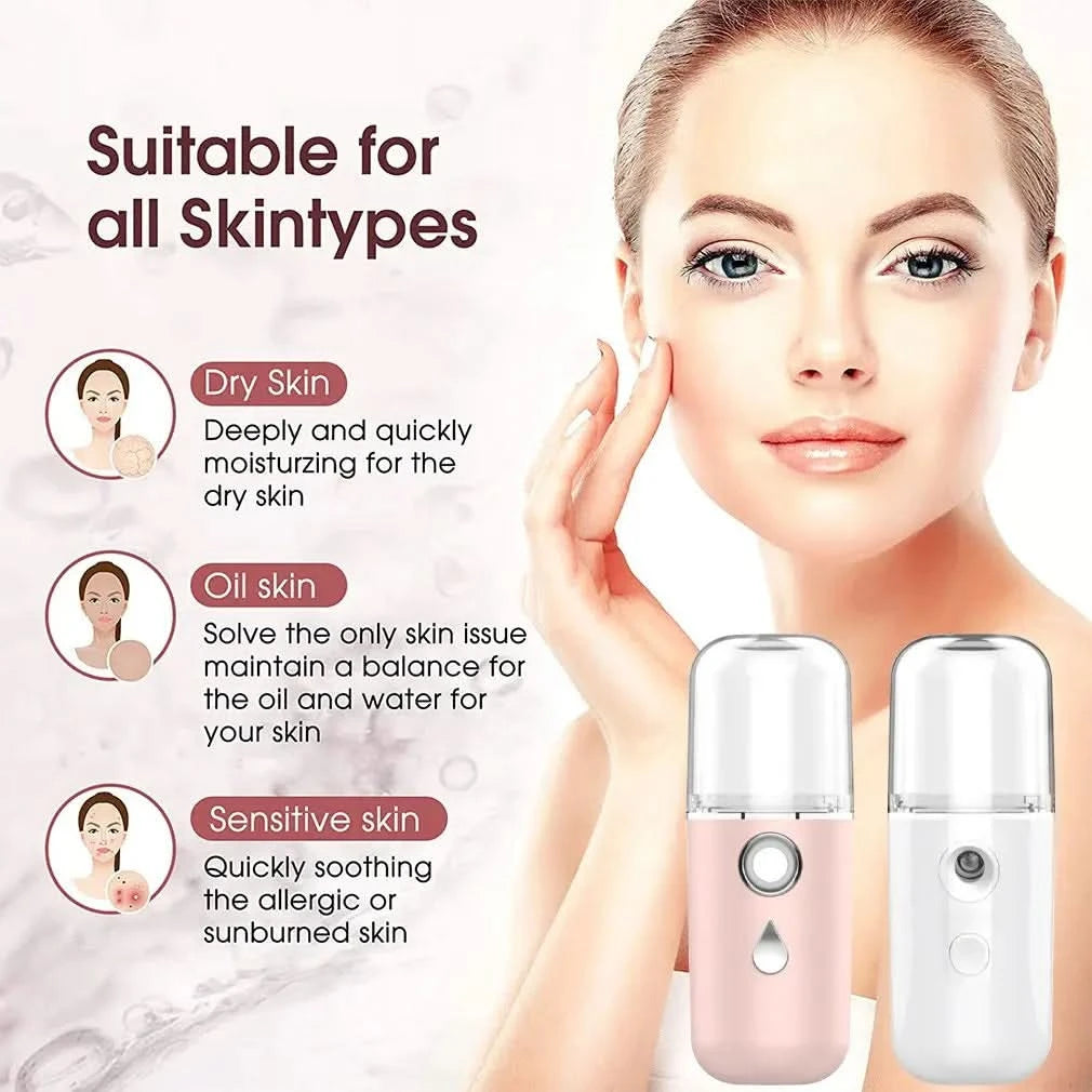 Nano Spray Water Replenisher Hydration Instrument Mini Portable Rechargeable Facial Steamer Beauty Moisturizing Humidifier - M & M Global