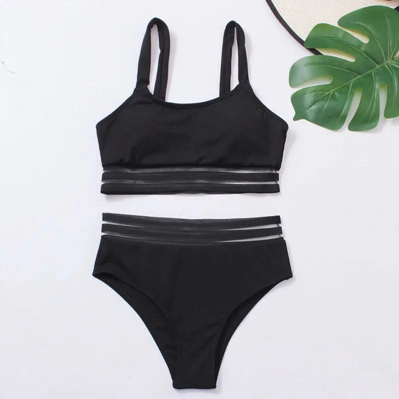 Women's Tank Top Push Up Swimsuit 2 Piece High Waisted Bikini Set for Women Color Block Bikinis Tummy Control Bathing Suit - M & M Global