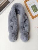 1pc Plush Cross Scarf Faux Rabbit Fur Thickened Plush Ball Thermal Scarf Thick Winter Women Neck Warmer Collar Neckerchief
