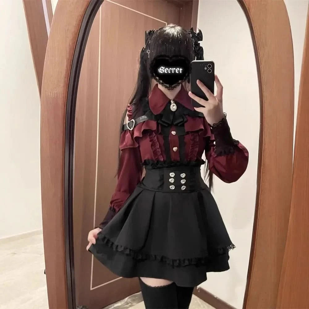 Sweet Heart Dull Black Women's 3-Piece Set Trendy Off-The-Shoulder High-Waisted Half Skirt 2-Piece Suit Fashionable - M & M Global