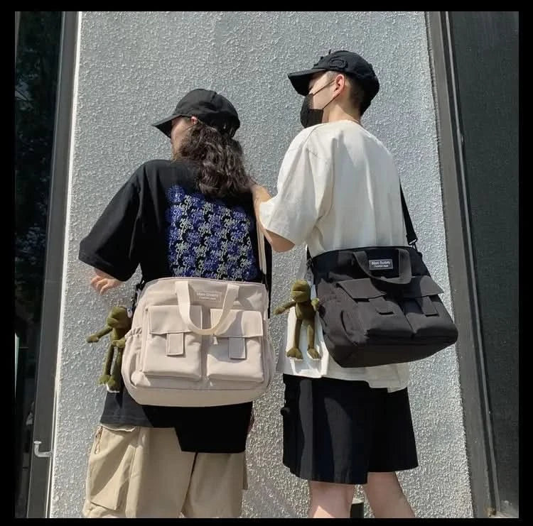 Waterproof Shoulder Bag Women's Multi Pocket Nylon Messenger Bag Preppy Canvas Handbag Women - M & M Global