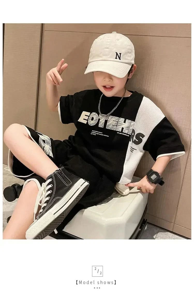 New Summer Teenagers Boys Clothing Sets Child Fashion Letter Top And Shorts 2Pcs Kids Tracksuit 4 5 6 7 8 9 10 11 12 13 14 Years - M & M Global