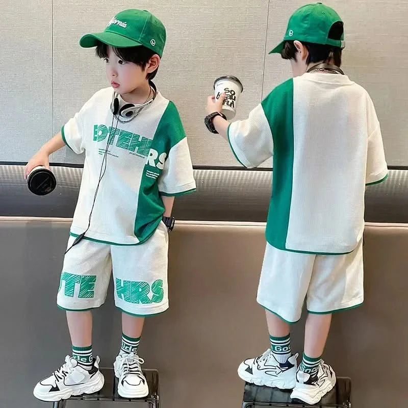 New Summer Teenagers Boys Clothing Sets Child Fashion Letter Top And Shorts 2Pcs Kids Tracksuit 4 5 6 7 8 9 10 11 12 13 14 Years - M & M Global