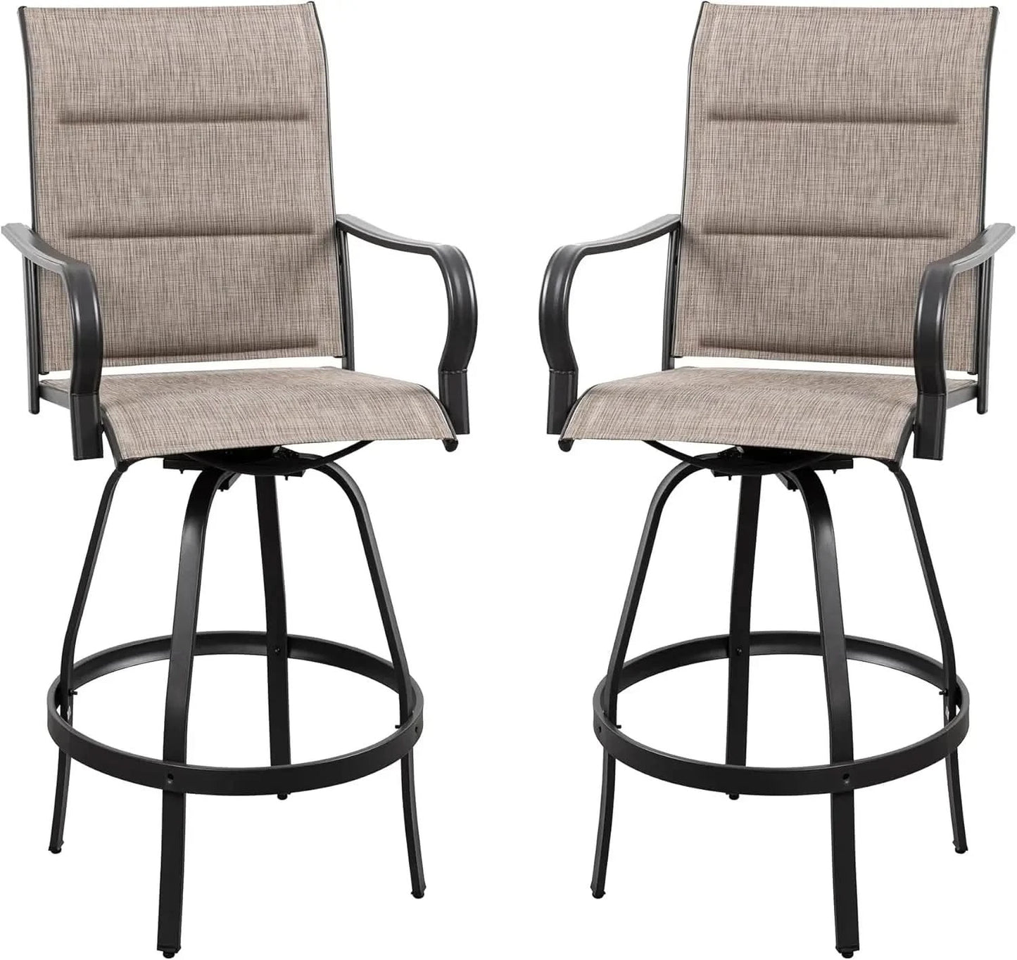 2 Piece Outdoor Patio Swivel Bar Chairs, All Weather Padded Sling Textile High Top Bar Stools, Bistro Set for Backyard