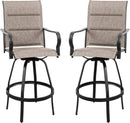 2 Piece Outdoor Patio Swivel Bar Chairs, All Weather Padded Sling Textile High Top Bar Stools, Bistro Set for Backyard