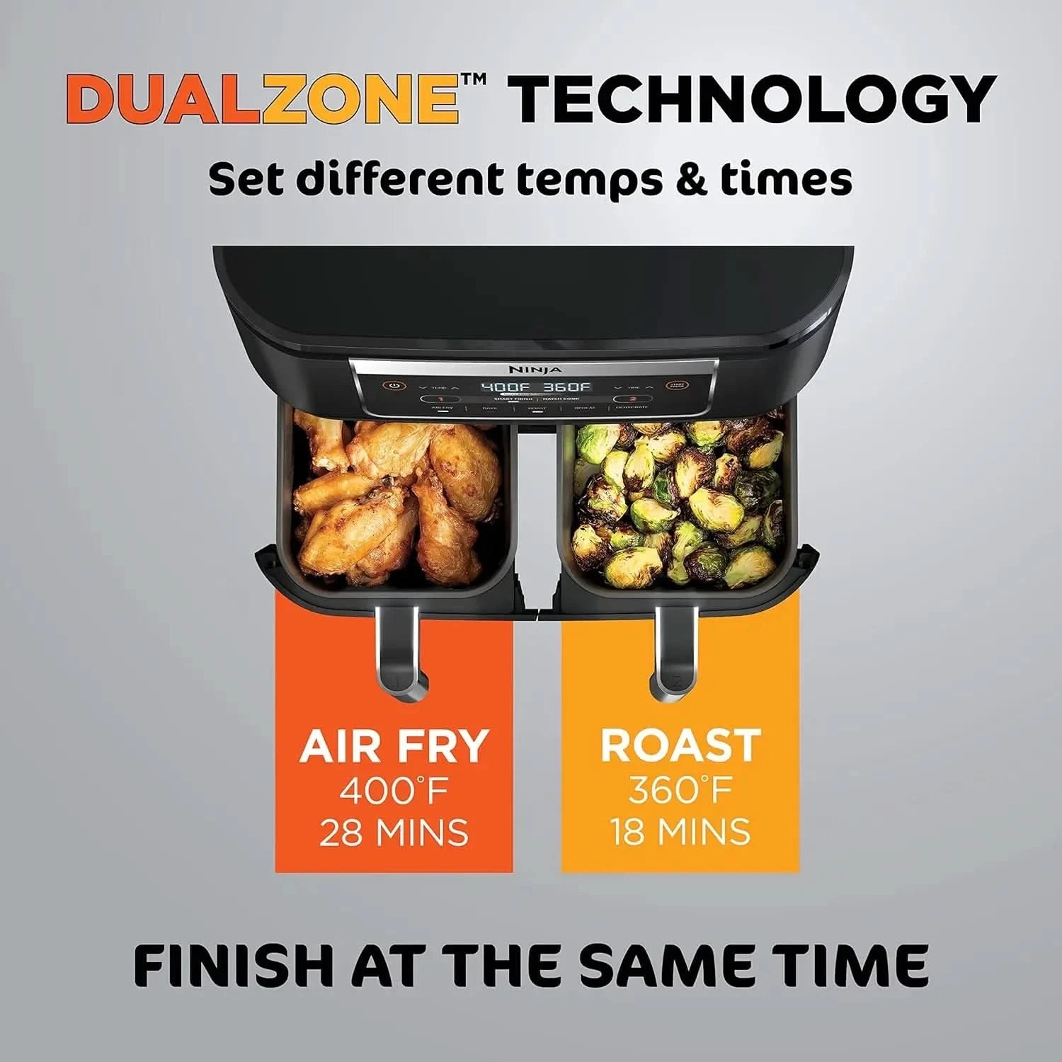 DZ090 Foodi 6 Quart 5-in-1 DualZone 2-Basket Air Fryer with 2 Independent Frying Baskets, Match Cook & Smart Finish to Roast, Ba - M & M Global