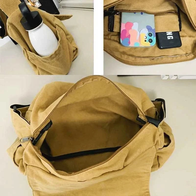 Casual Canvas Messenger Bag Versatile Flip Large Capacity Shoulder Book Bag For Student Adjustable Crossbody Bag For Men Women - M & M Global