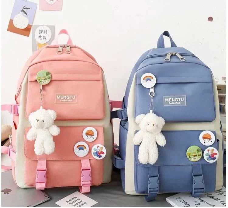 5PCS Kit Backpack Female Fashion Lady High Capacity Waterproof College Trendy Girls Laptop School Bags Cute Girl Travel Book Bag - M & M Global