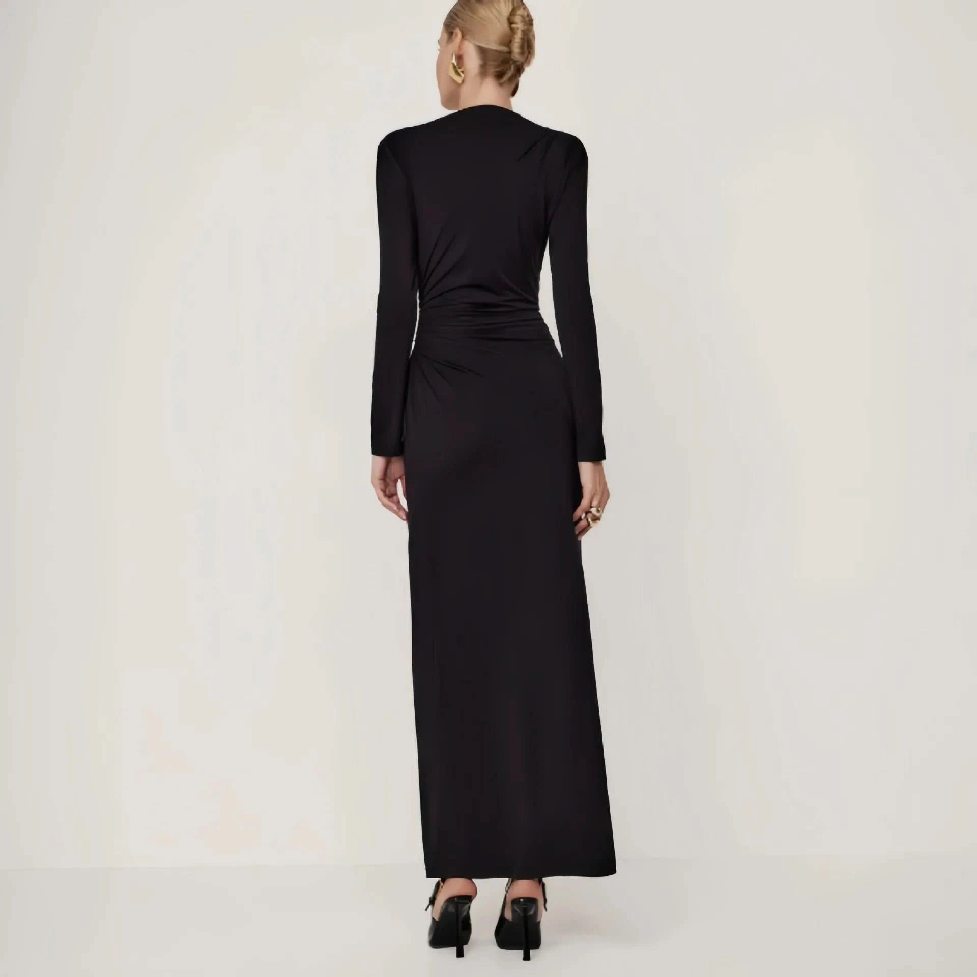 Tossy Fashion Autumn Pleated Long Dress Female High Waist Slim Bandage Solid Elegant Commute Clothes Ladies Y2k Maxi Dress 2024 - M & M Global