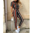 Women's Monochromatic Belt Workwear Jumpsuit, Casual Pants, Flip Collar, Buckle, European and American, Summer, 2024 - M & M Global