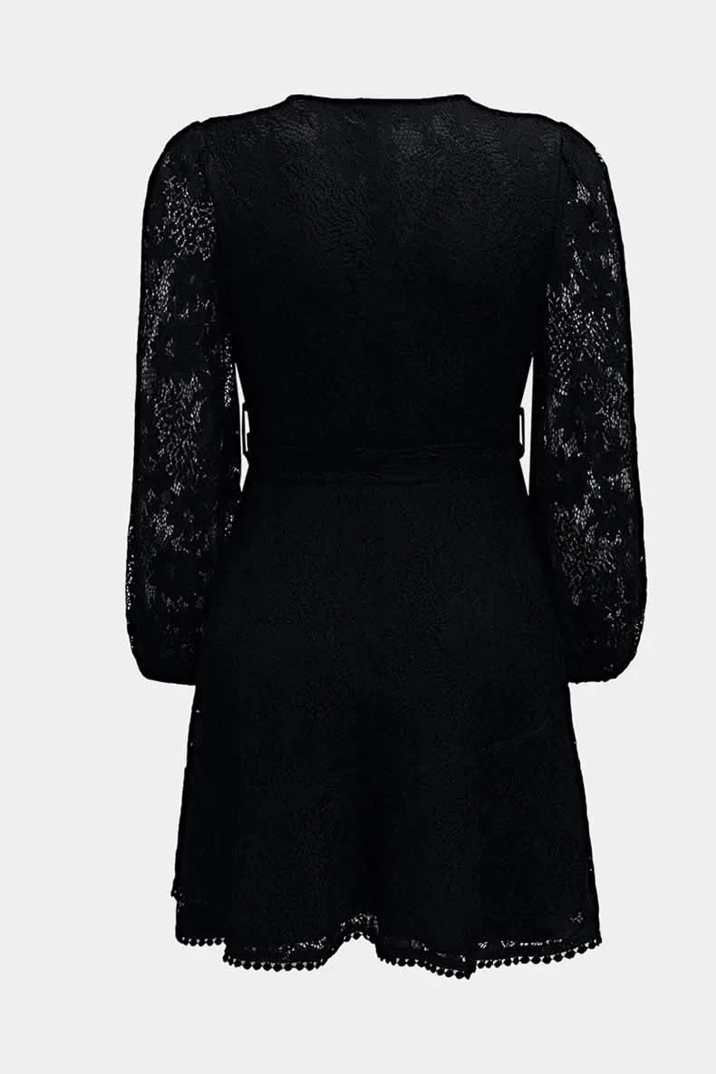Gray/Orange Flutter Sleeve Wrap V Neck Floral Lace Short Dress for Women Summer Spring A Line Party Dress - M & M Global
