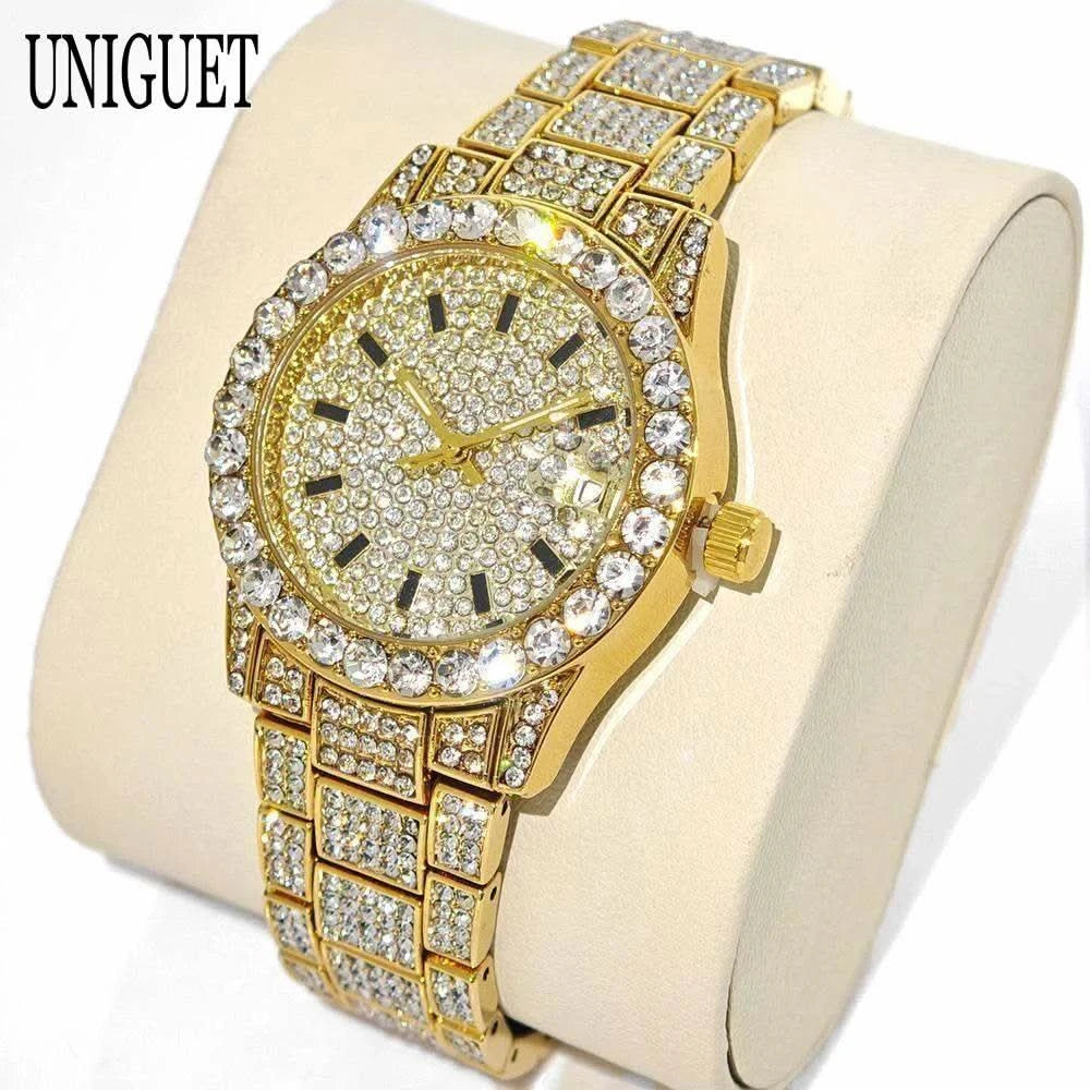 2025 Hot Fashion Gold Watches Women Luxury Stainless Steel Elegant Iced Diamond Jewelry Quartz Wristwatch Ladies Dropshipping - M & M Global