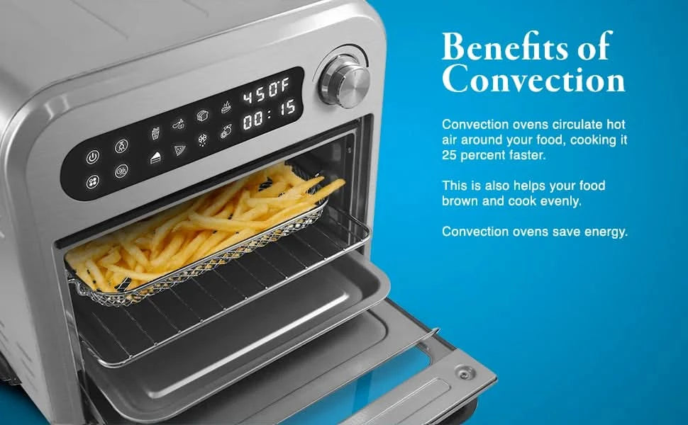 EAF1010D Programmable 10L Air Fryer Convection Countertop Oven, 8 Menu Settings, Temperature + Timer Controls, Bake, Toast, Broi - M & M Global